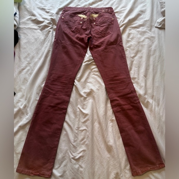 Robin’s Jean Women’s Size 25 Burgundy Bootcut Jeans Gold Embroidered Wings Y2K - Picture 5 of 13